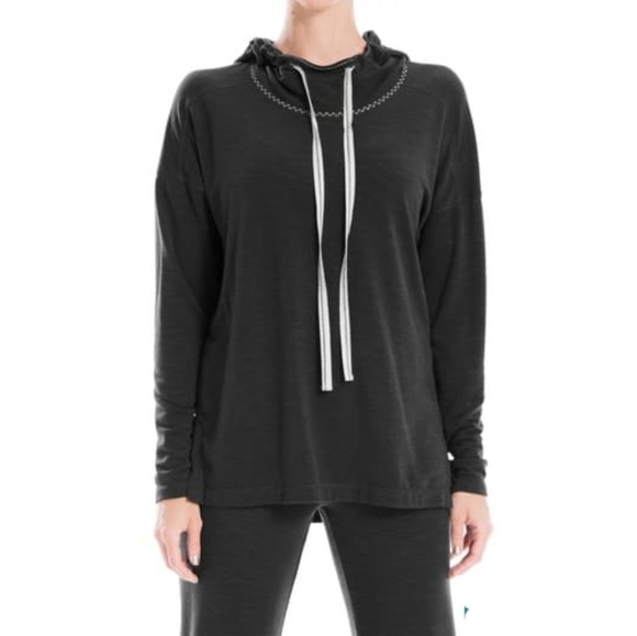 Max Studio Black Funnel Neck Hooded Pullover Sweatshirt Size Small - Picture 1 of 12